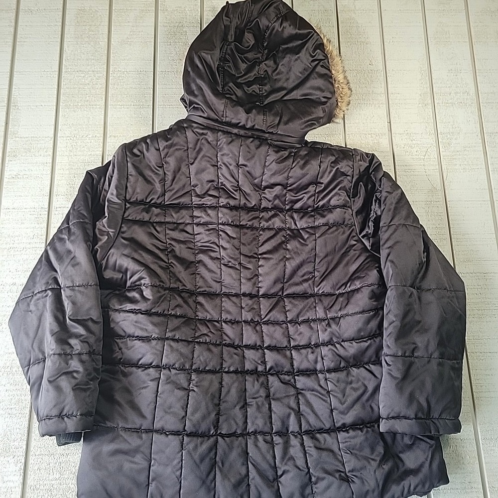 VTG Weather Tamer Puffer Jacket Women's 2X Zip Black Hooded Down Faux Fur - 2XL - Picture 10 of 10